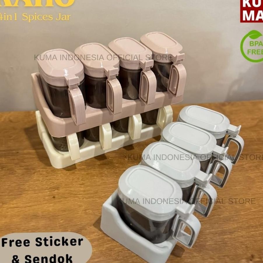 Kuma Kaho Tempat Bumbu Set 4In1 Free Sendok Stiker Food Grade