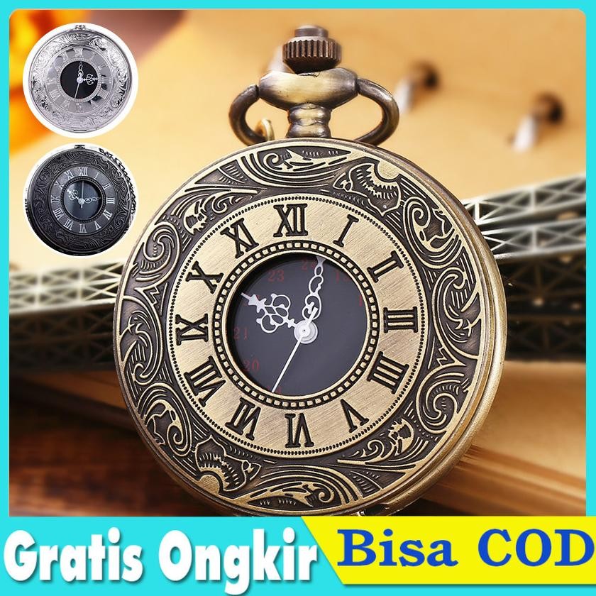 Jam Saku Antik Vintage Pocket Watch Quartz Necklace Pendant Jam Saku Antik Kuno RB09