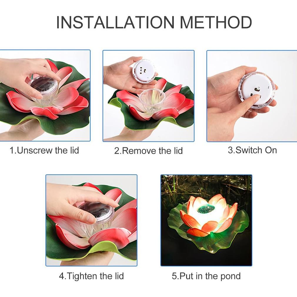 Lotus Solar Light Led Lampu Hias Bentuk Bunga Teratai Artificial Tahan Air Dekorasi Hiasan Kolam Tam