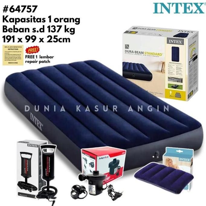 Kasur Angin Intex Durabeam 64757 Single - Biru - Free Pompa Elektrik