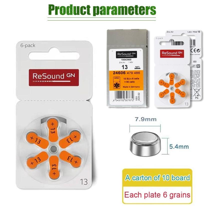 6Pcs Baterai Ukuran 13 Universal Alat Bantu Dengar Battery Baterai GN Resound 13 Hearing Aid Battery