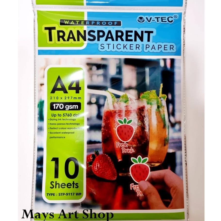 

Transparent Sticker Paper V-Tec A4 / Vtec Kertas Label Stiker Tempel Transparan 170 gsm Waterproof Transparant 1 pak 170gsm 210 x 297 mm murah SV9