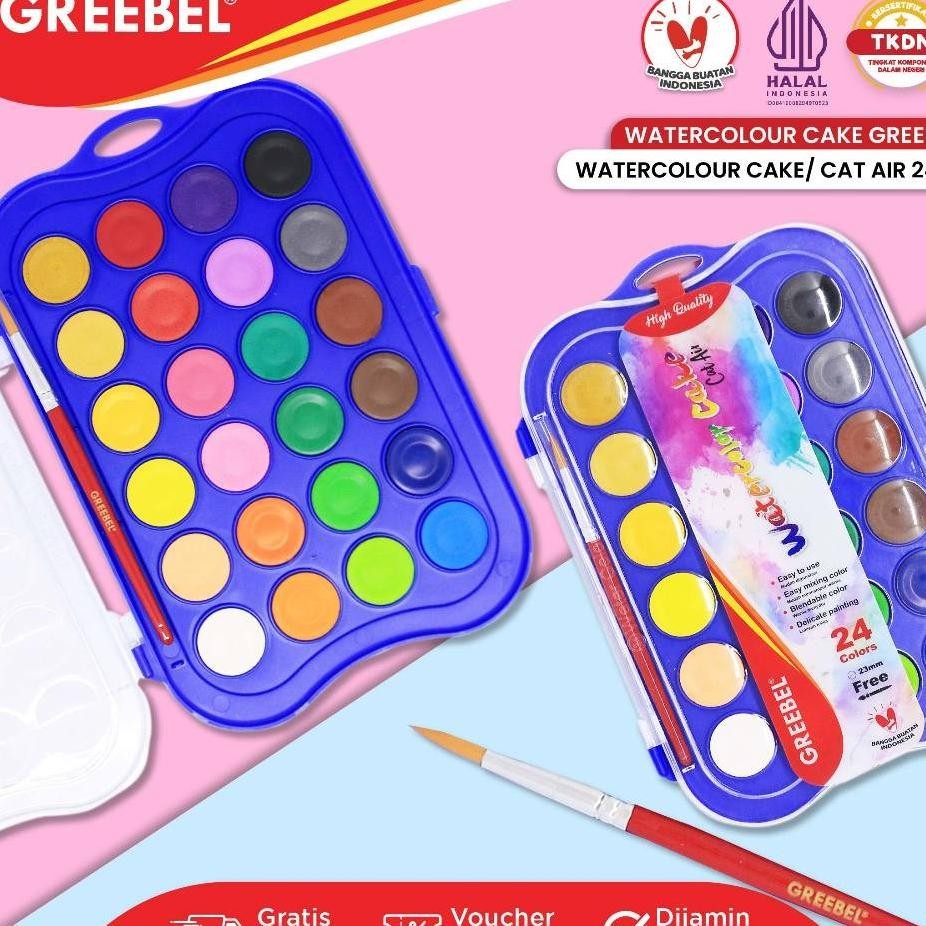 

Greebel Cat Air Padat Cat Lukis Set Watercolor Cake 24 Warna