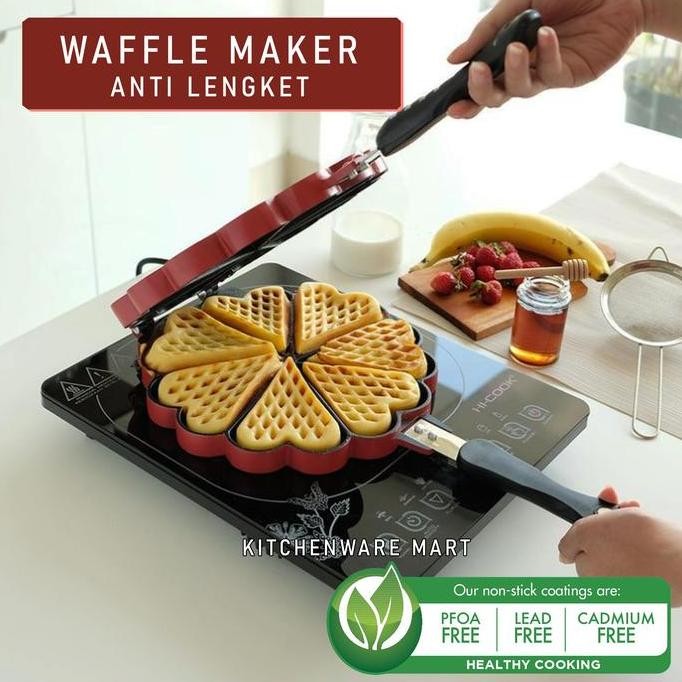 TERBARU - Cetakan Waffle hati bahan teflon - waffle maker NUPON -Cetakan waffle Croffle Alat Masak W