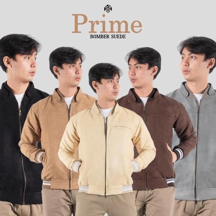 Jaket Bomber Pria Suede Prime Cream Original Varsity Polos Pria Bapin (Best Quality)