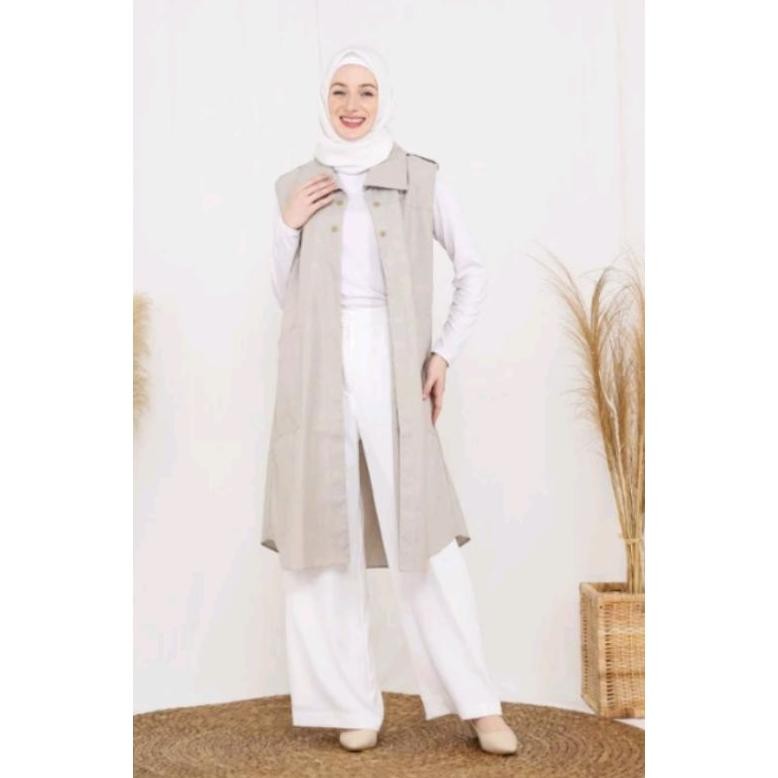 OUTER ROMPI VEST PANJANG ATASAN WANITA MUSLIMAH BAHAN OXFORD TEBAL HALUS AISYAH AST