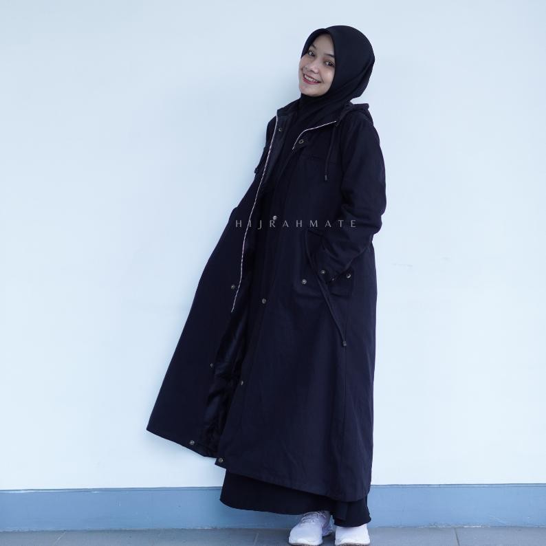 Hijrahmate - Jaket Parka Muslimah Sumayya Jaket Hijaber dg Hoodie & Saku Rahasia (Desain 6 saku) AST