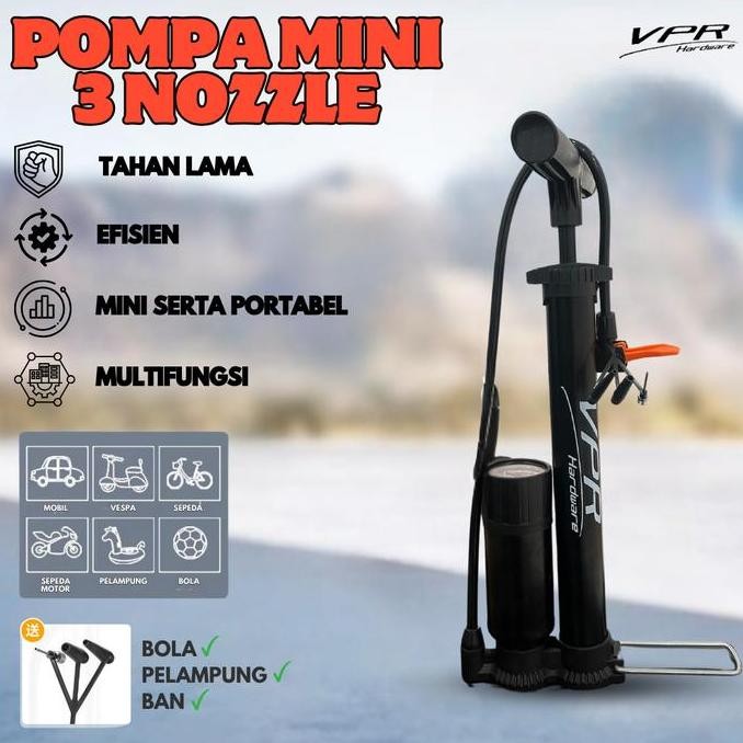 Pompa Angin Sepeda Motor Mobil Tabung Meter Black  / High Pressure Pompa Angin VPR Portable Untuk ba