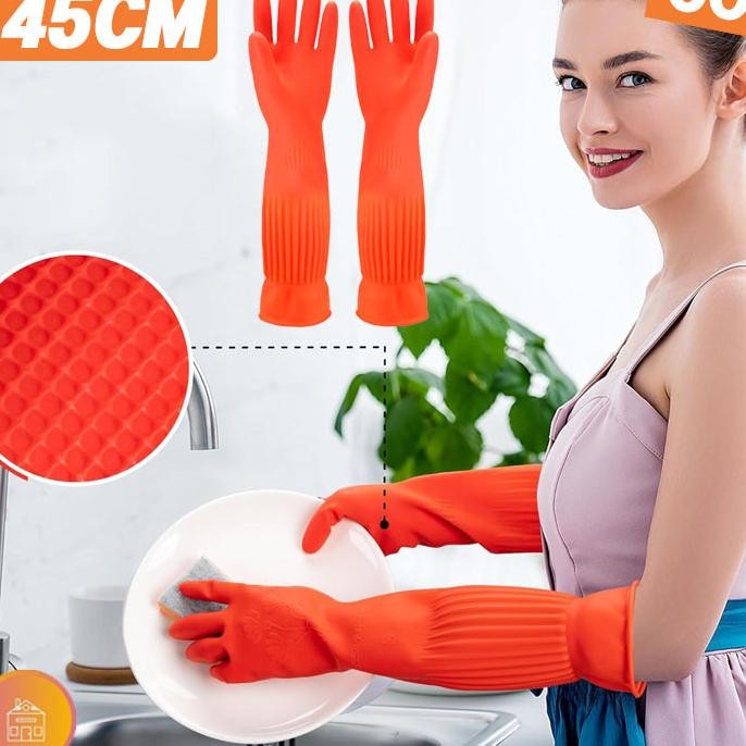 45Cm Sarung Tangan Karet Tebal Gloves Sarung Tangan Karet Panjang Latex Serbaguna Panjang Industrial