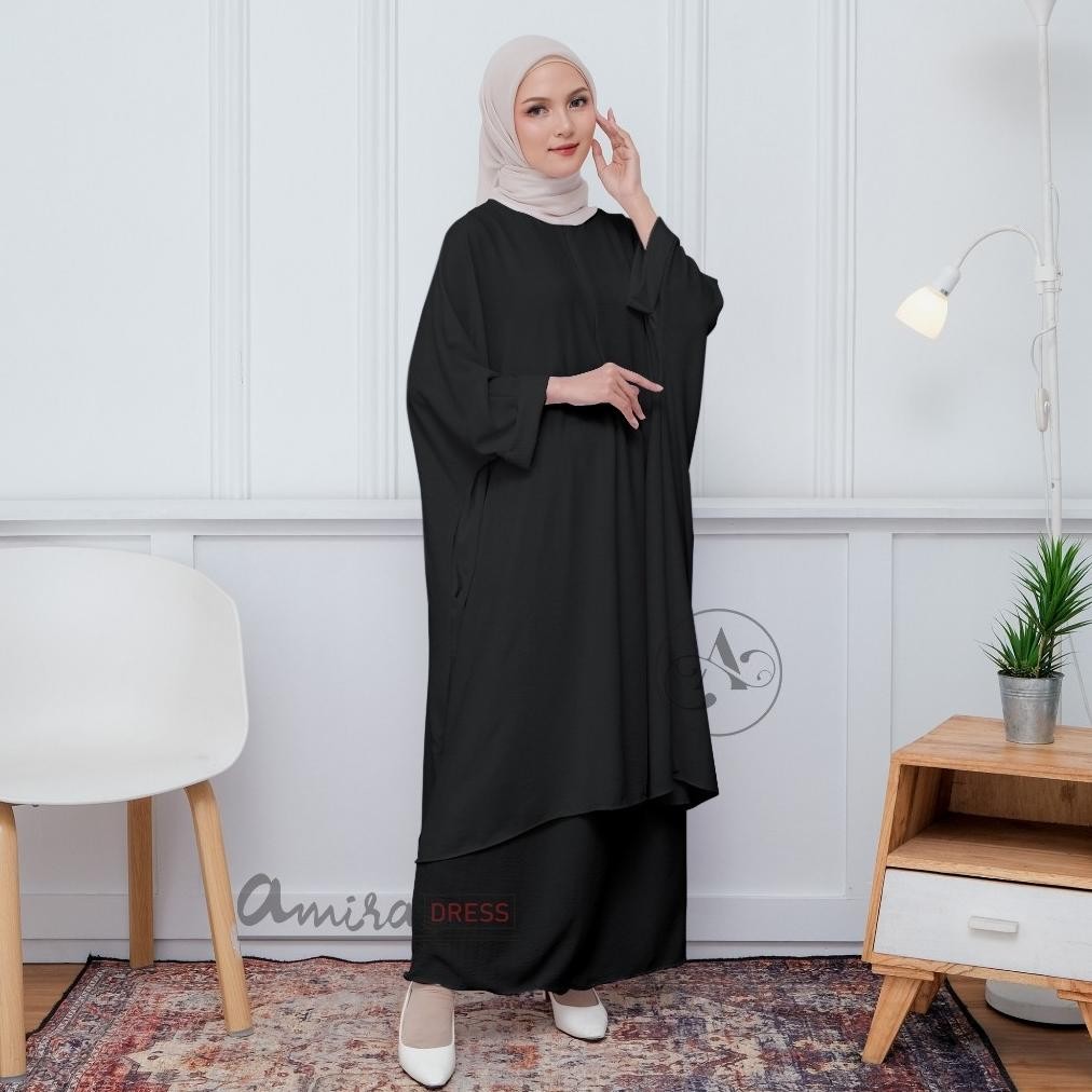 (Bisa COD) Abaya Kafnik Set Kaftan Tunik + Rok /One Set Gamis wanita terbaru Crinkle airflow remaja 
