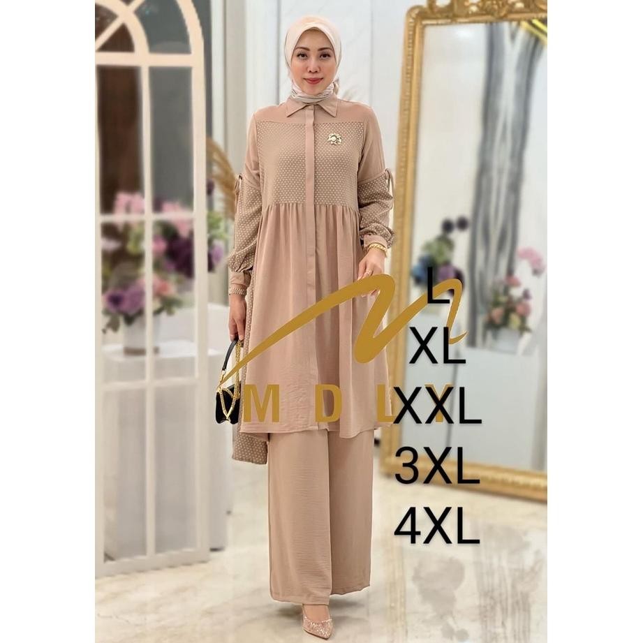 SETELAN TERBARU MDL ONE SET CELANA DAN TUNIK BAHAN KRINGKEL AIRFLOW AST