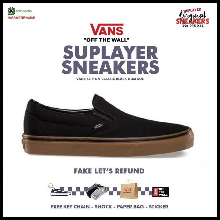 Terlaris Vans Slip On Classic Black Gum Sol Original Bnib Good Quality
