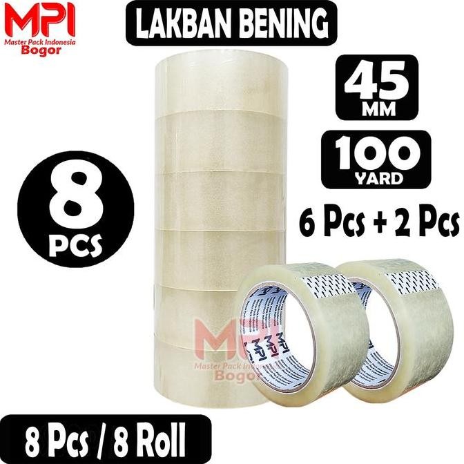 

8 Pcs (6+2) - Lakban Bening Tebal Berkualitas 45 Mm X 100 Yard - Lakban Pakcing Tebal - Master Pack Indonesia Bogor Co