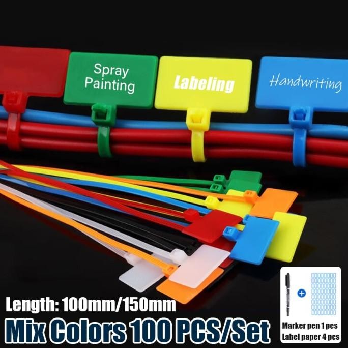 

100Pcs Kabel Ties Label Marker Nama Tis Tie Cable Maker Name Tag