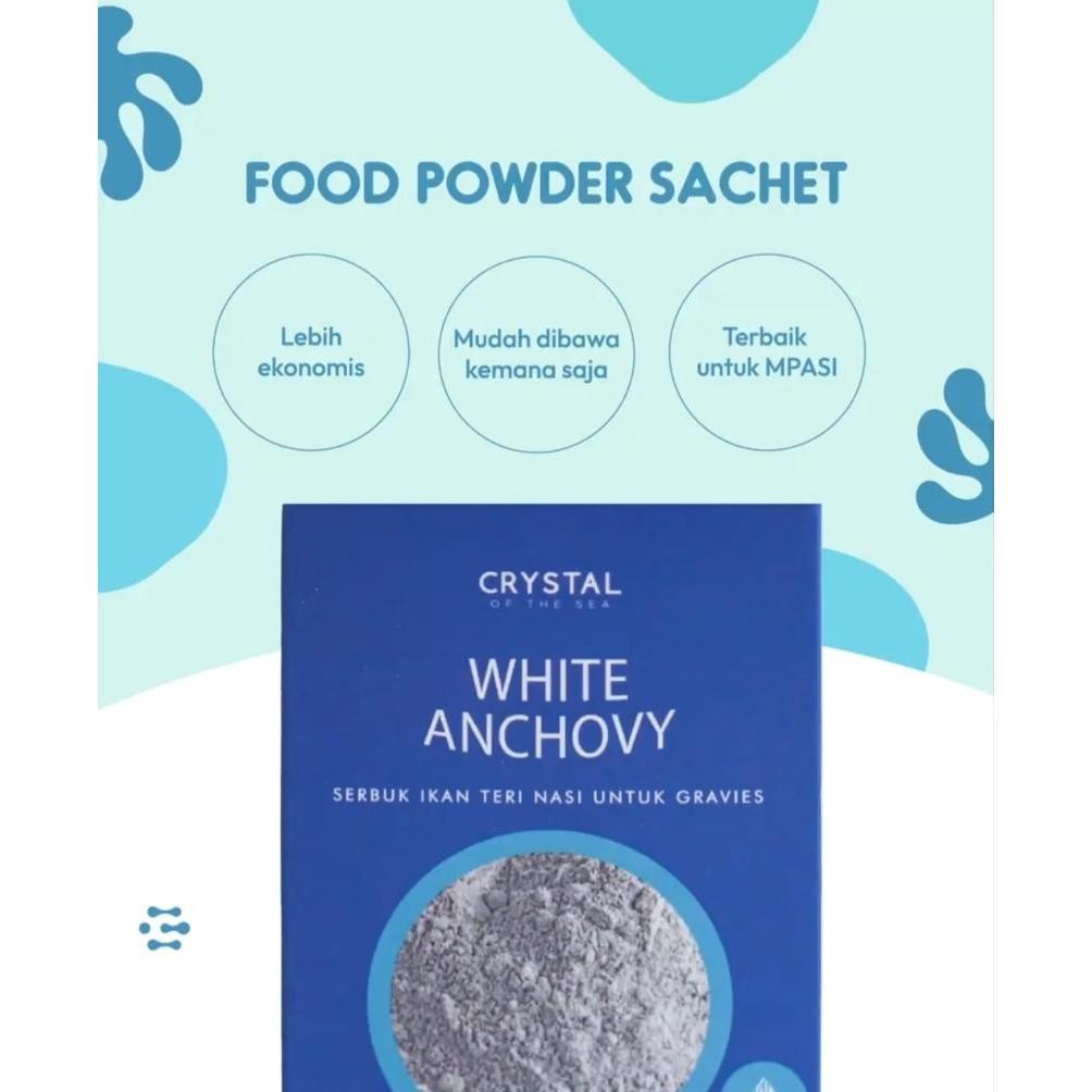 

Crystal of the Sea - (1 Box of 10 Sachets 4gr) White Anchovy Powder / Bubuk Ikan Teri Nasi / Whitebait