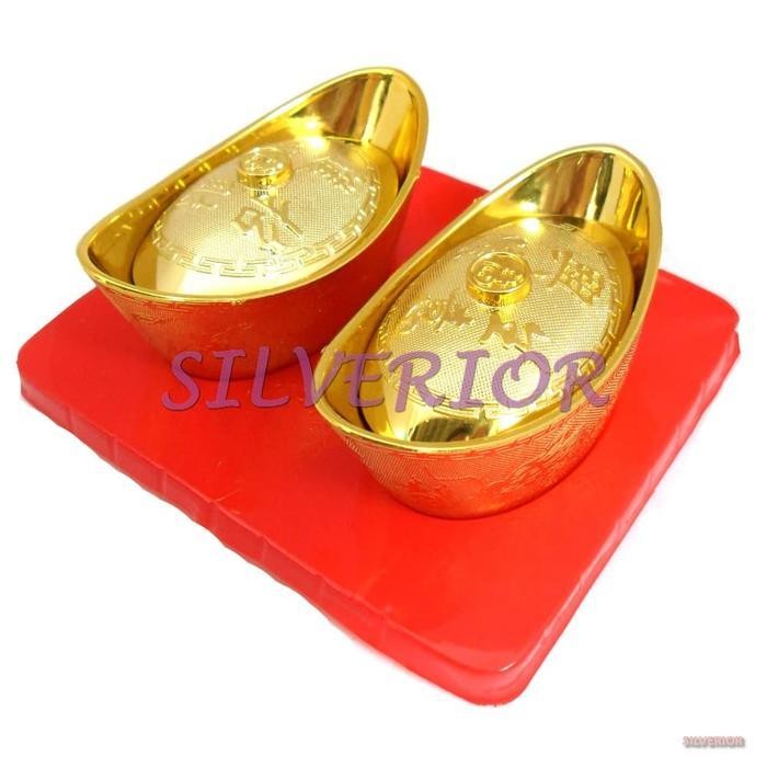 2 Yuanbao Uang Emas Suvenir Cina China Kuno Hiasan Pajangan Imlek 10Cm Original Dan Terpercaya