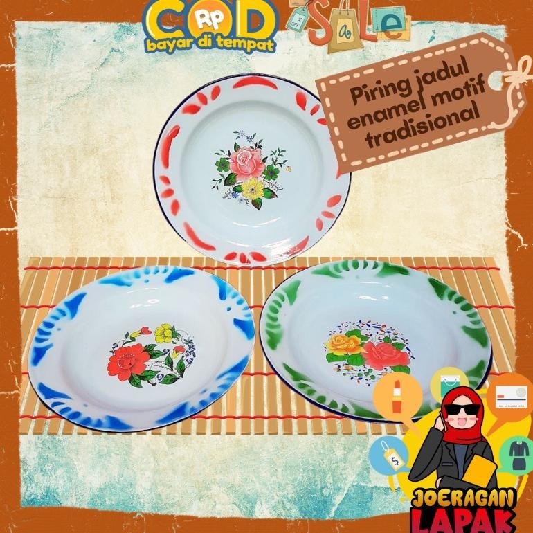 Piring Seng Enamel Motif Jadul 22 Cm Bunga Besi Jaman Dulu Legend New