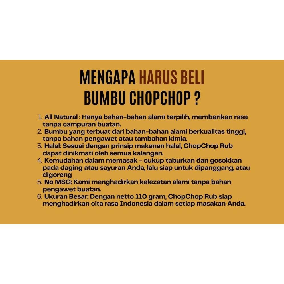 

Chopchop Special Mix Rub Curry Bumbu Marinasi Rendah KalBumbu Serbaguna untuk Diet 110gr RB10