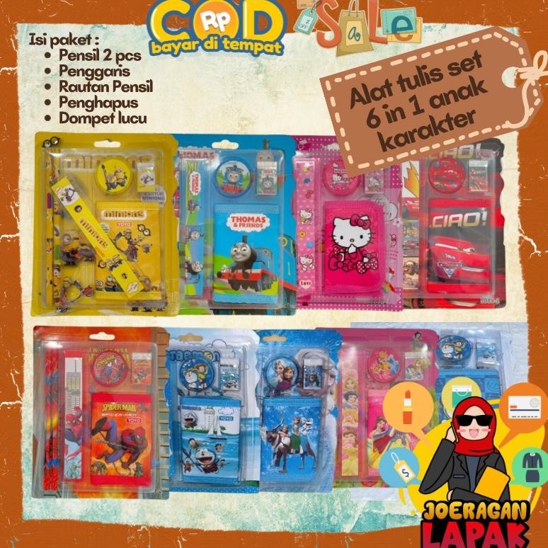 

JoeraganlapakAlat Tulis Set Anak Karakter 6 In 1 Dompet Lucu Hadiah Souvenir Pensil Rautan Penghapus Penggaris Spaylater 0%