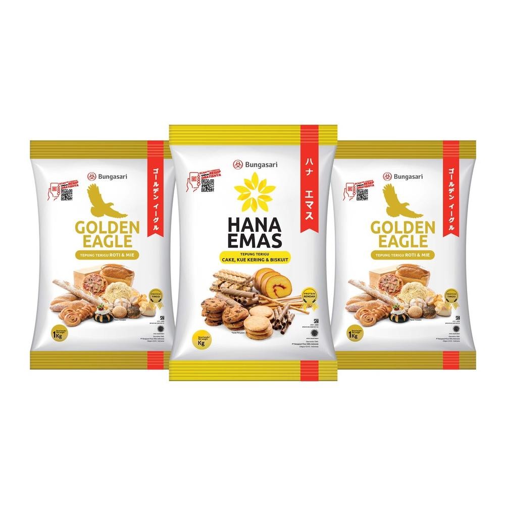 

Bungasari 2pcs Golden Eagle Tepung Terigu 1kg + 1pcs Hana Emas Tepung Terigu 1kg