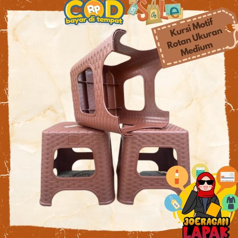 Kursi Alpard Plastik Pendek Motif Anyaman Rotan Medium Kuat Tinggi 25Cm Coklat Soft Hijau Biru Coksu