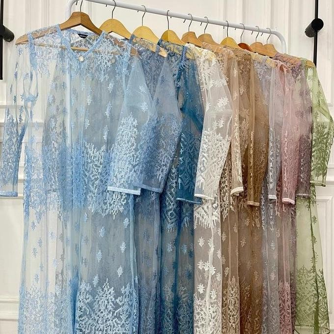 Gaia Outer Brokat Tile Panjang wanita Cardigan kondangan Muslim Kardigan Fit Putih Hitam Baju P35