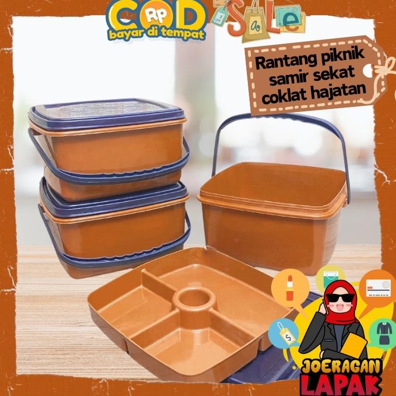 Keranjang Piknik Samir - Kotak Makan Bakul Tutup Sekat Tempat Wadah Nasi Lauk Kuah Plastik Hajatan R