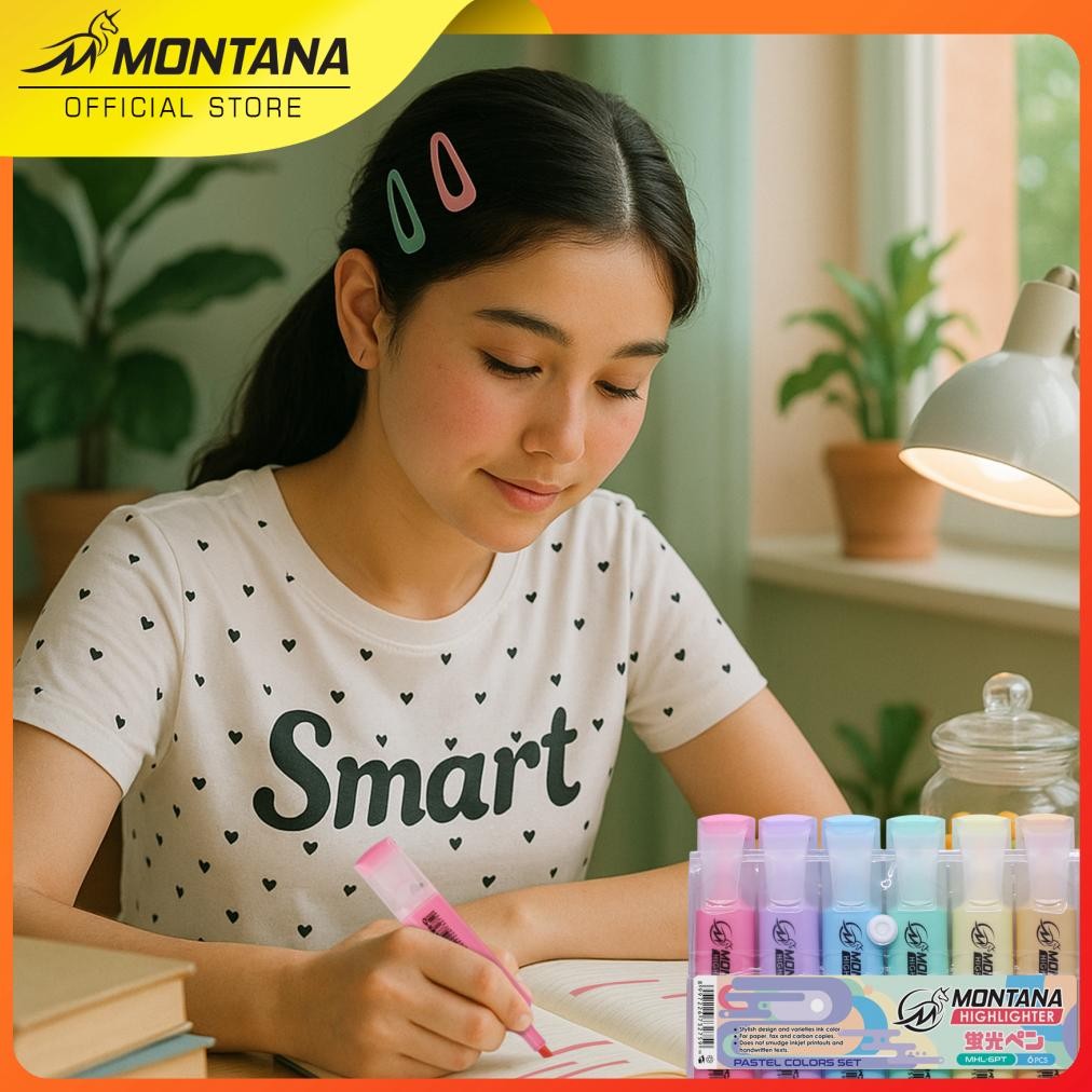 

MONTANA HIGHLIGHTER PASTEL SET 6 WARNA COLORS MHL-6FL PENANDA BERWARNA TEXTLINER PASTEL