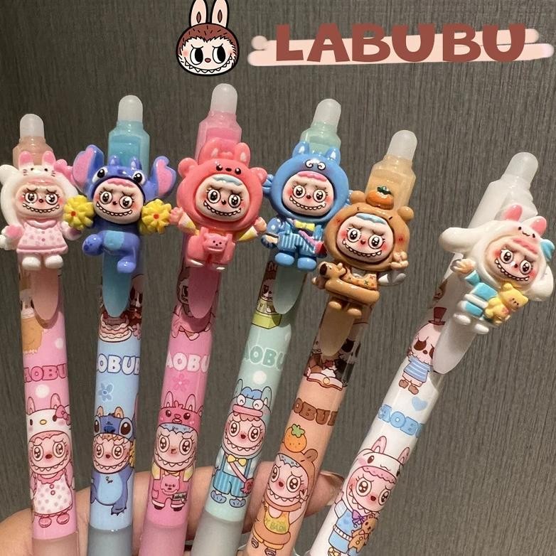 

Labubu Erasable Pen Blue Gel Pens Cartoon 0.5Mm Creative Cartoon Girls Boys Cute Ballpoint School Writing Exam Stationery Gifts