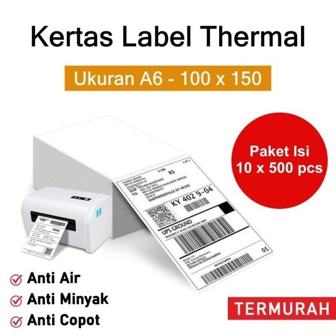 

Aigootan - Label Thermal 100X150 (10 X 500 Pcs) -Stiker Resi A6 Medan Co