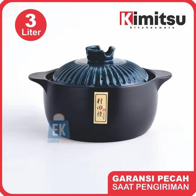 Panci Keramik Tahan Api 3 Liter KIMITSU Q8806-9 | Panci Casseroles | Panci Obat | Panci Sapo | Panci