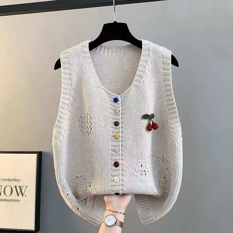 Rompi Vintage Sweater Rompi Rajut Cardigan Longgar Pakaian Luar untuk Wanita