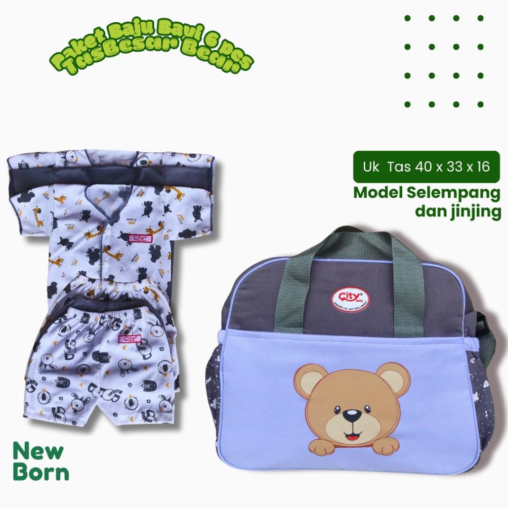 Paket Baju Bayi 6 Pcs & Tas Bayi Besar Paket Hemat Baju Bayi dan Tas Perlengkapan Melahirkan AST