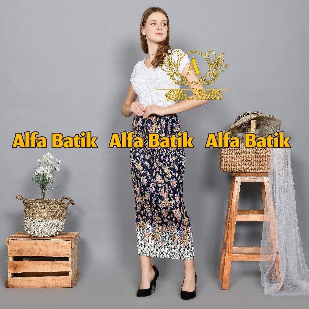 ROK PLISKET BATIK / ROK PLISKET / BAWAHAN KEBAYA / ROK KEBAYA / ROK WISUDA / BUGENVIL NAVY BSW