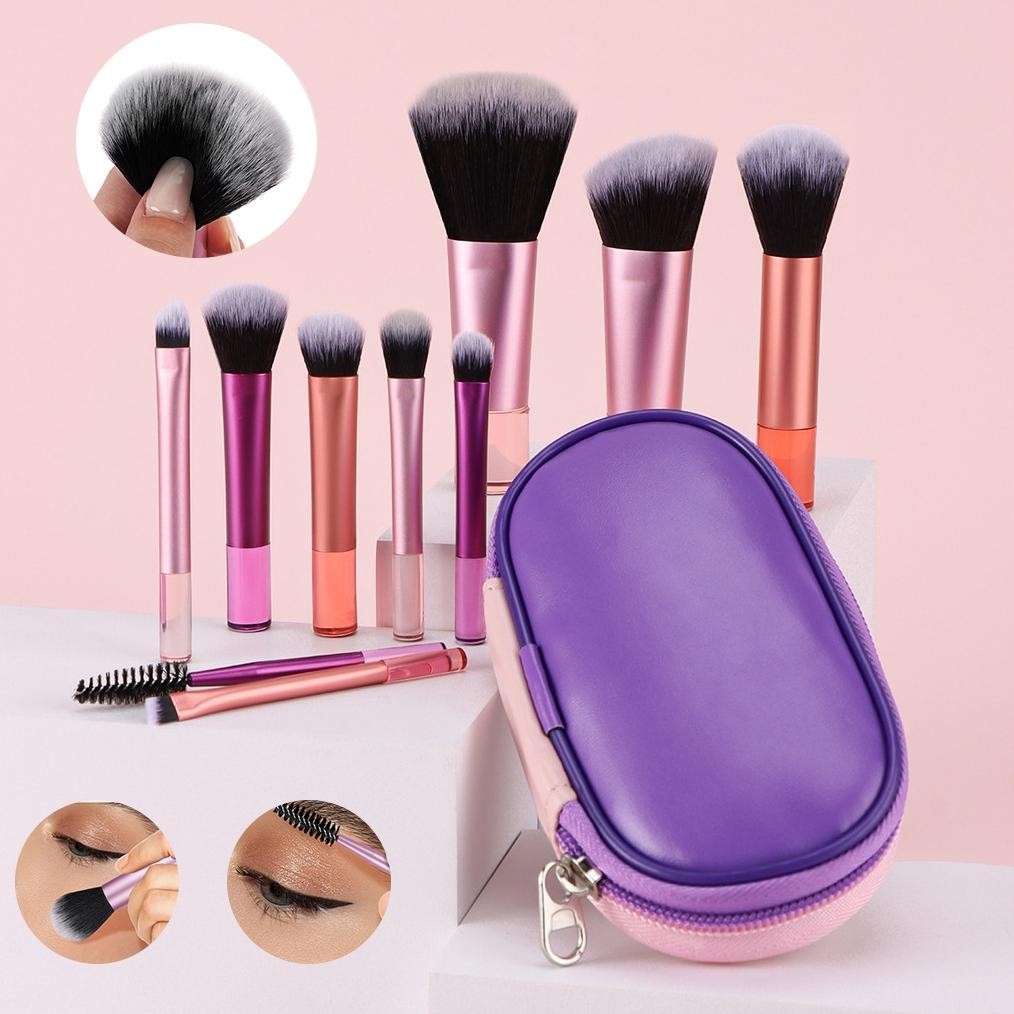 

baru set kuas rias mini 10pcs travel portable foundation eyeshadow blush concealer 1667