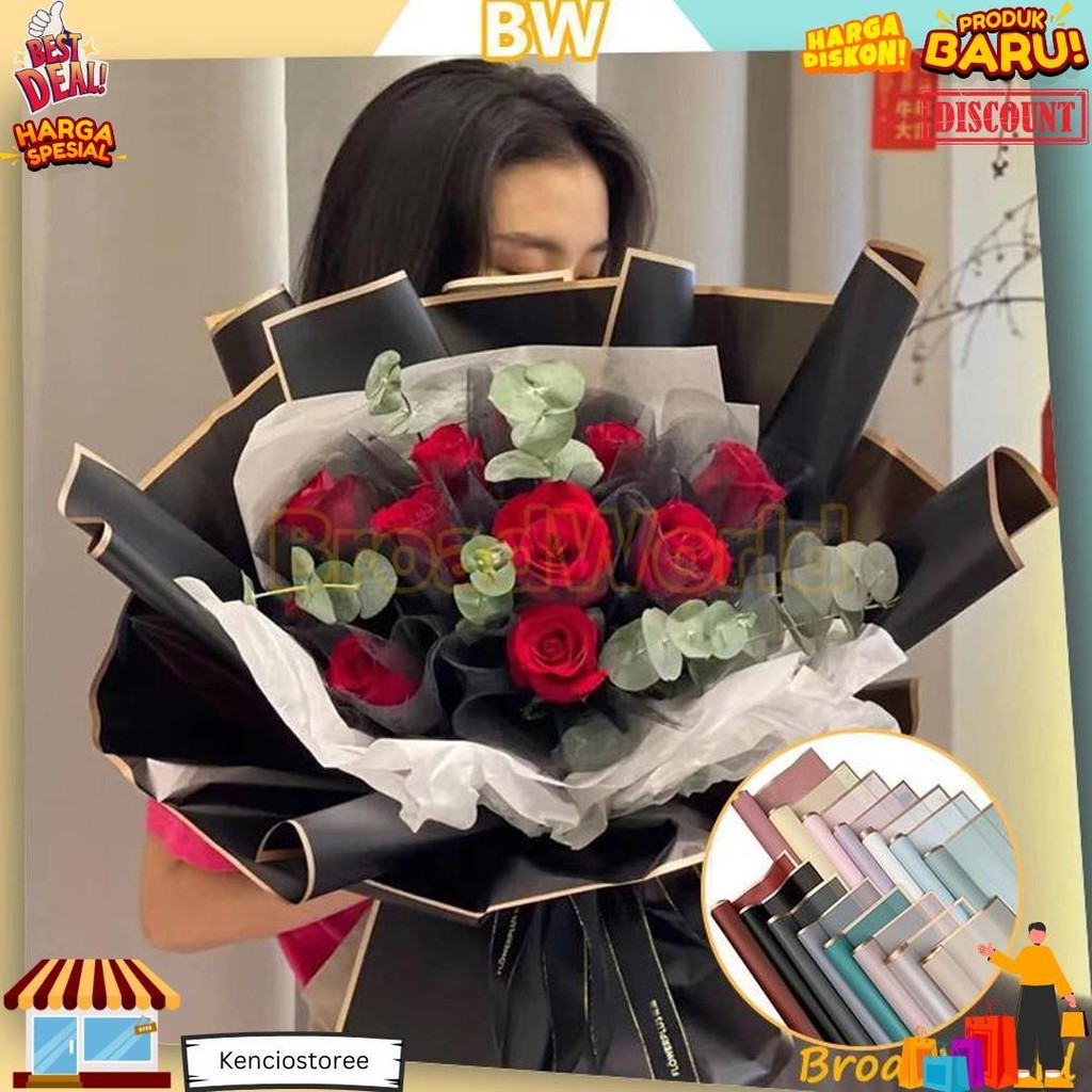 

20 Lembar Kertas Buket Bunga List Gold Line Emas Flower Wrapping Cellophane Paper Florist / Flower Wrapping Pack List Gold Cod