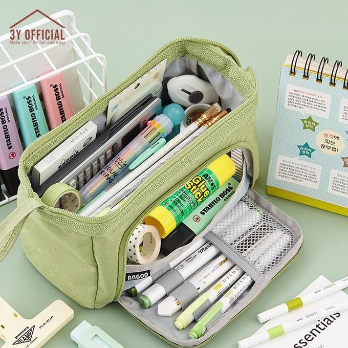 

BEBAS ONGKIR - 3Y Angoo double layer macaron kotak pensil kapasitas besar pencil case Stationery