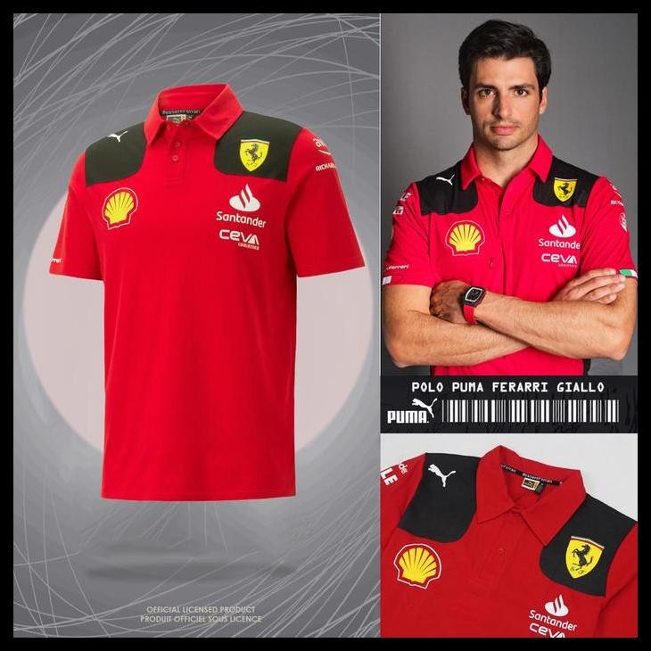 Kaos Polo Shirt Ferrari Racing Team F1 2023 Giallo Polo Pria Premium Best Quality