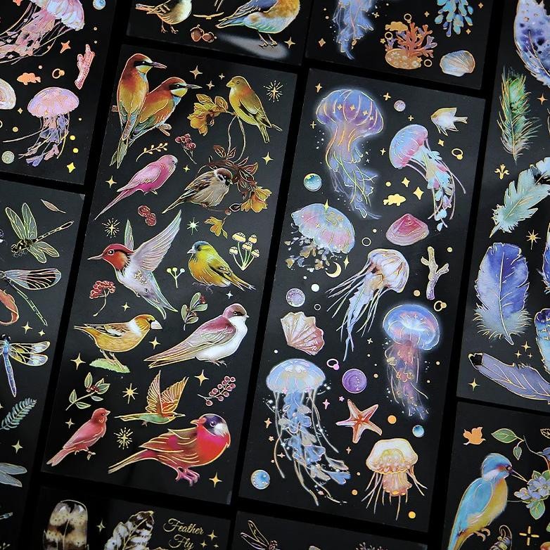 

3pcs Kawaii Feather Dragonfly Bird Jellyfish Decorative Stickers Pack Scrapbooking Material Label Diary Phone Journal Planner