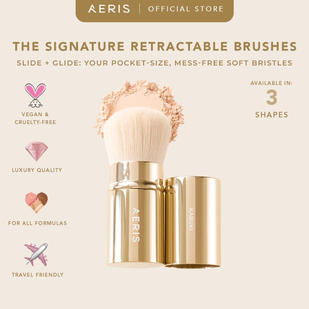 

baru aeris beaut retractable brushes | kuas makeup travel premium untuk bedak, foundation, blush & contour