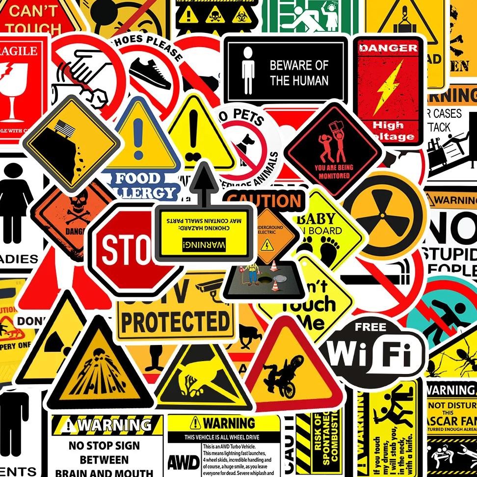 

50PCS Warning Stickers Danger Banning Skateboard Fridge Guitar Laptop Motorcycle Travel Classic Toy Cool Decals Sticker