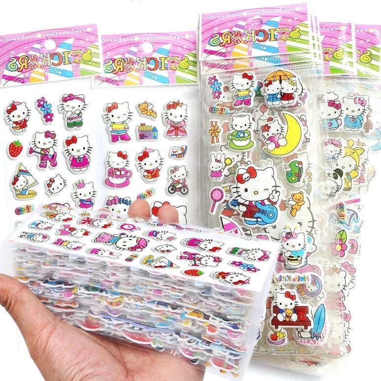 

Kawaii 12pcs/set Hello Kitty 3D Bubble Stickers Decoration Decal Cute Children Reward Puffy Sticker Stationery Supplies Kids Toy