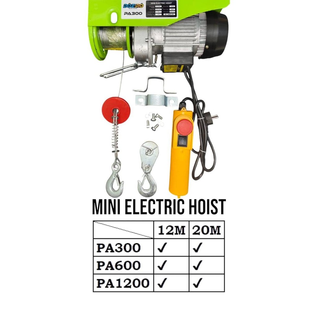 Electric Hoist 300 KG Katrol Listrik PA300 Katrol Elekrik Electric Wire Rope Hoist 300KG