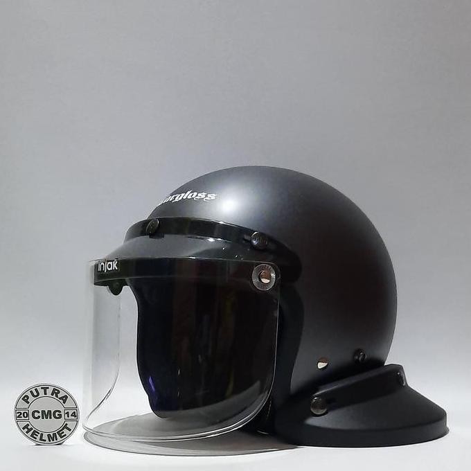 PAKET HELM CARGLOSS ORIGINAL RETRO ABU DOFF KACA DATAR FLAT CEMBUNG