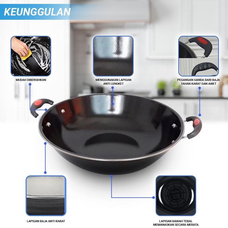 Wajan Kuping Enamel Kuali Hitam Ukuran 34 Cm Diameter Qme Shinko Stock