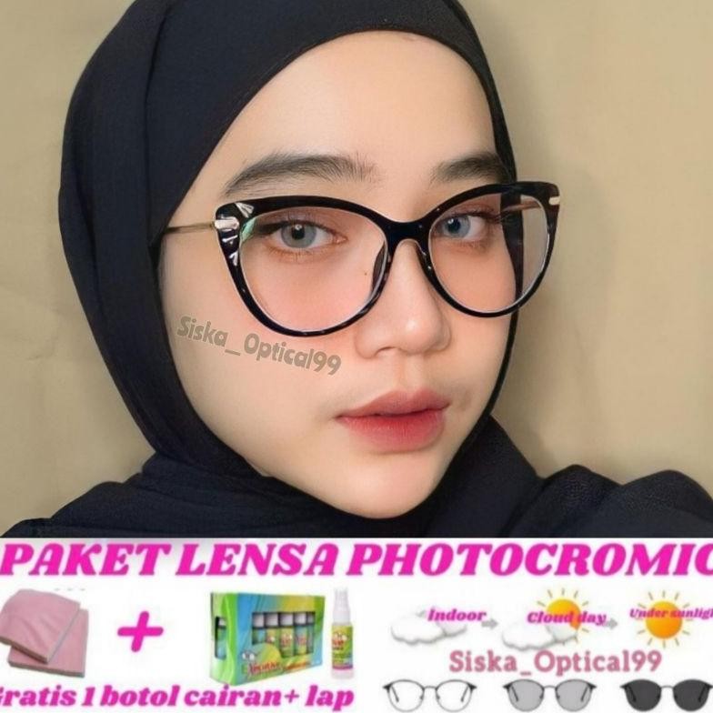 Frame Kacamata Cat Eye (Paket Frame+Lensa) Kacamata Anti Radiasi | Kacamata Photocromic Minus | Kaca