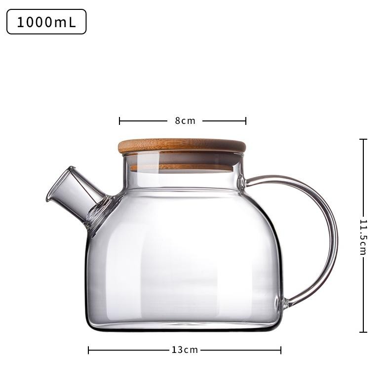 Teapot Teko Teh air panas kaca dengan tutup kayu anti panas Hh Borosilicate berkualitas tekko kaca p
