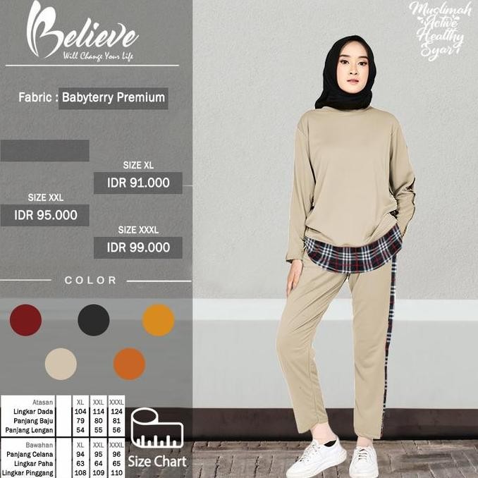 UM SET Setelan Kaos Celana Olahraga Muslimah Training Senam Wanita Lengan Panjang Bahan Babyterry Ad