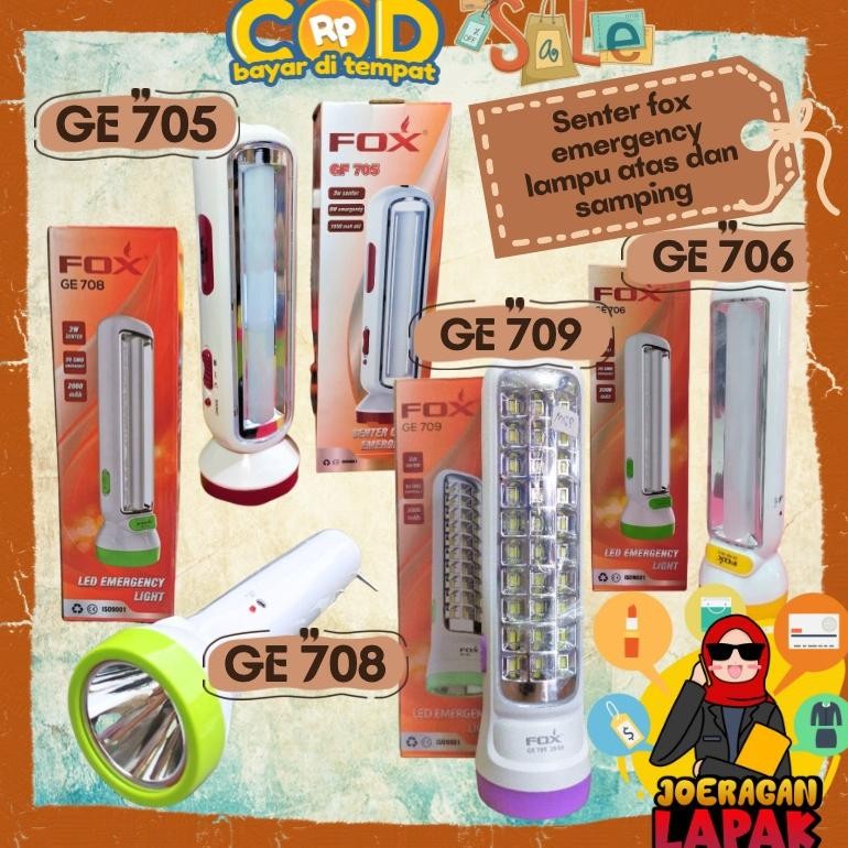 Senter Emergensi Fox Gf 705 / 706 / 708 / 709 Emergenci Super Terang Led Semprot Panjang Lampu Sampi