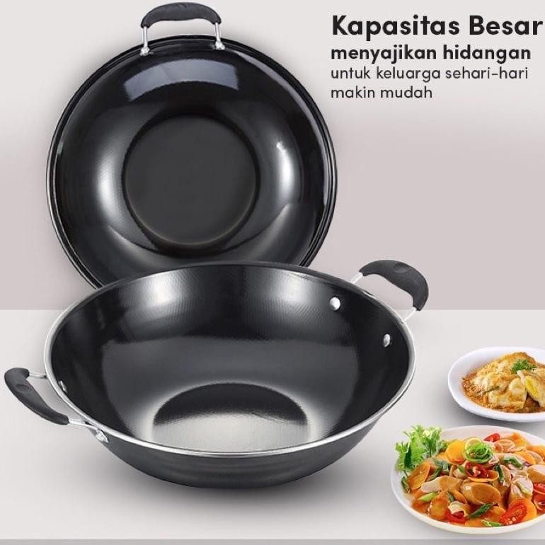 Wajan Kuping Enamel Kuali Hitam Ukuran 34 Cm Diameter Qme Shinko Baru